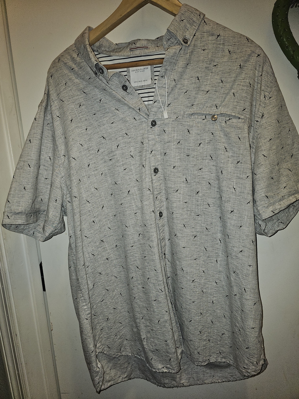 Casual/Streetware Denim And Flower By Ricky Singh Gray Seagull Bird Print Button